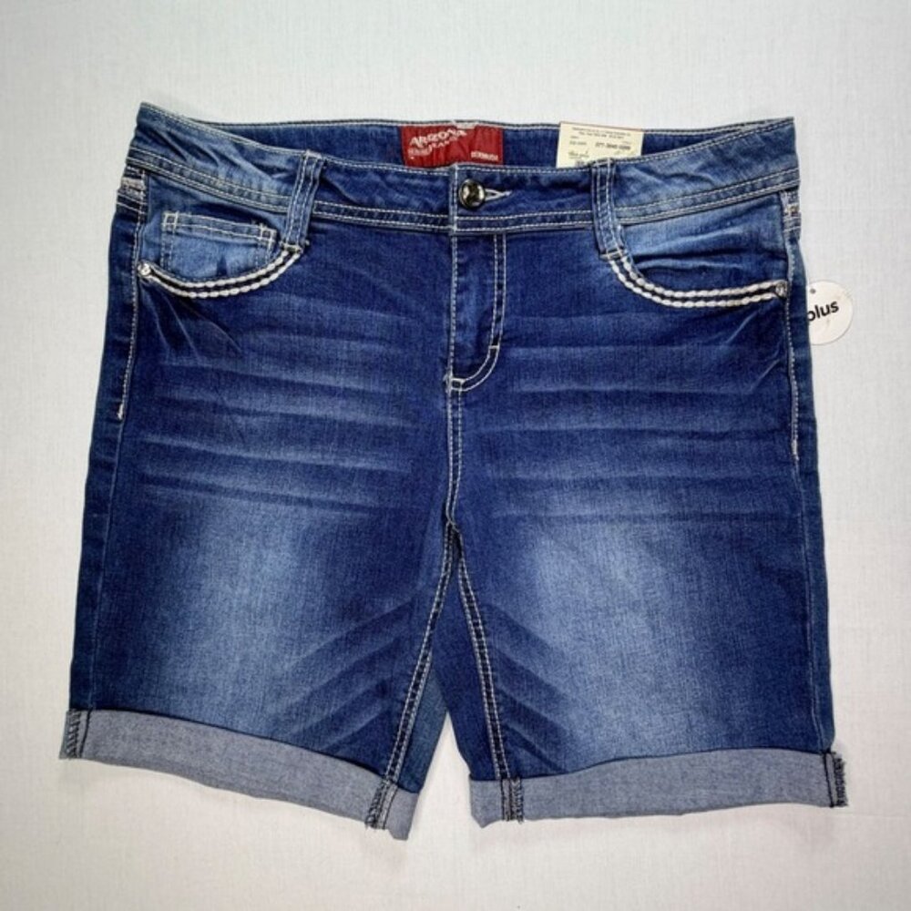 Arizona‎ Jeans Women's 14 Plus Blue Denim Bermuda Shorts Rhinestone Cuffed